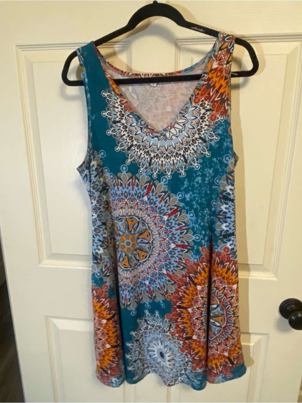 Teal Medallion V-Neck Mini Dress